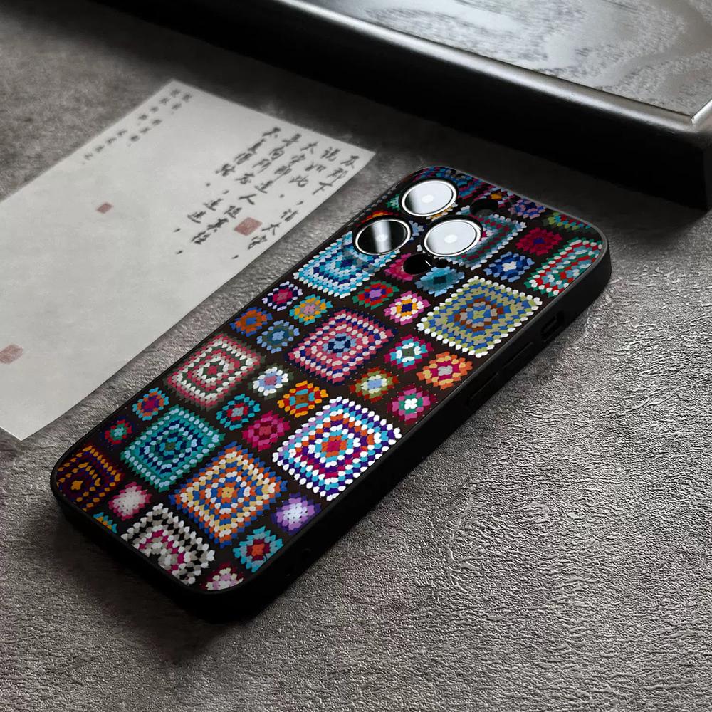 Granny Square Crochet Phone Case For 14 Pro Max For Apple Iphone 16 15 Po Max 12 Mini 11 13 Pro Xr X Xs 8 7 Plus Back Cover