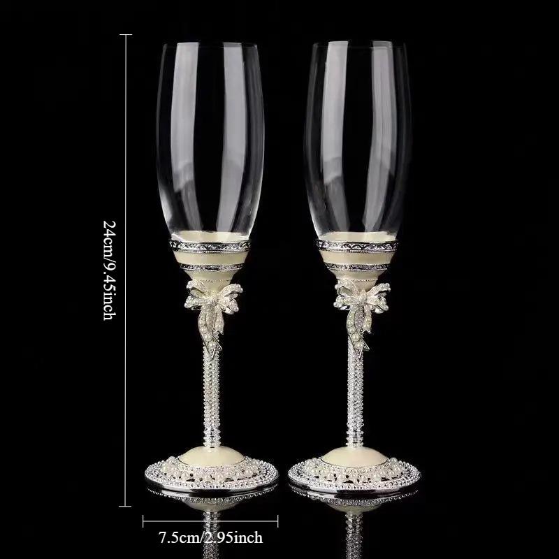 Luxury Bowknot High Footed Wine Glass Enamel Red Wine Cups Handcrafted Goblet for Wedding Champagne Glass Sets Anniversary Gifts