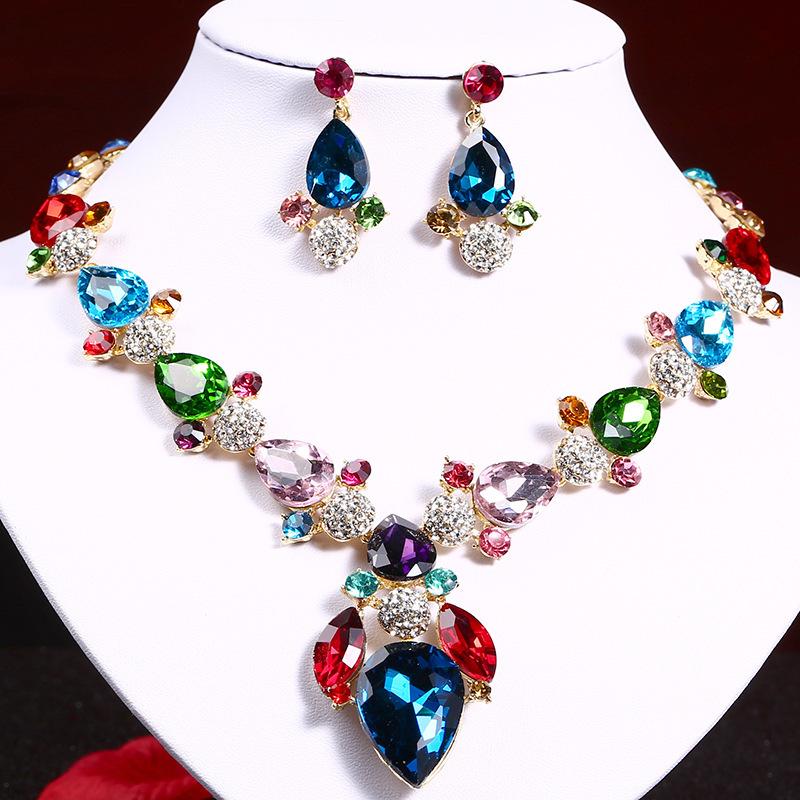 Versatile Water Drop Gem Necklace Earrings Set Women'S Banquet Dress Accessories