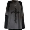 Unisex Hip-Hop Cross Print Layered Long-Sleeve T-Shirt for Spring & Autumn