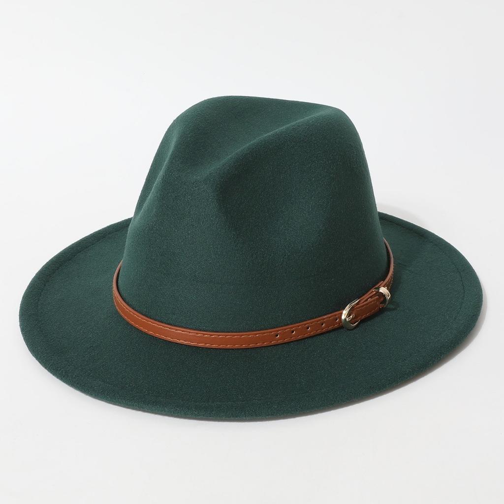 Simple Solid Color Fedora with Belt Buckle, European and American Felt Hat, Parent-child Casual Cowboy Hat, Classic Jazz Hat for Men and Women