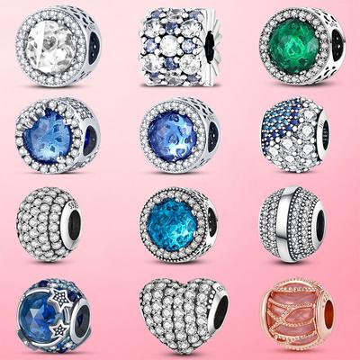 Perline S925 Argento Sterling 925 Zircone Abbagliante Fiocco di Neve Pietra di Nascita Ciondolo Adatto Bracciale alla Moda Argento S925 Creazione di Gioielli