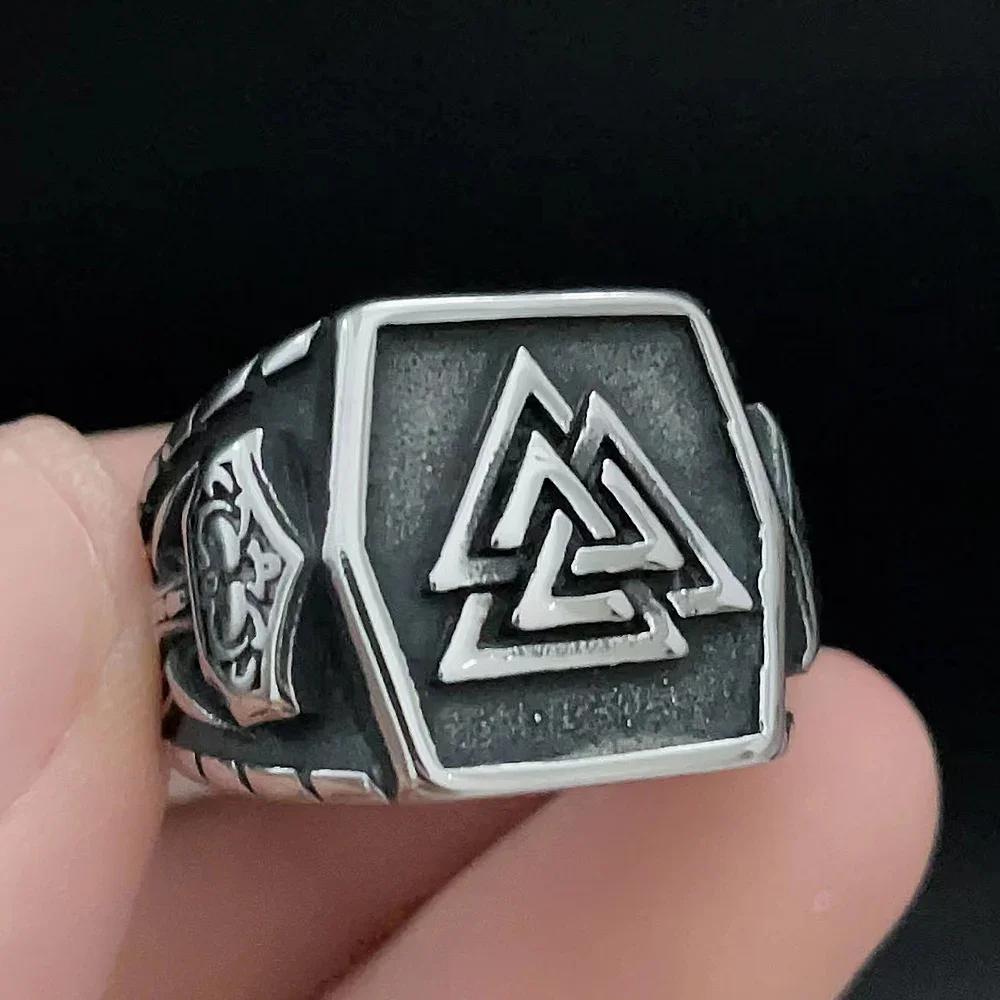 Vintage Viking Men Rings Stainless Steel Ethnic Belief Nordic Odin Compass Tree of Life Valknut Ring Amulet Jewelry