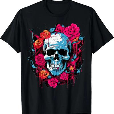 Camiseta Calavera y Rosas para Hombre Mujer Camiseta