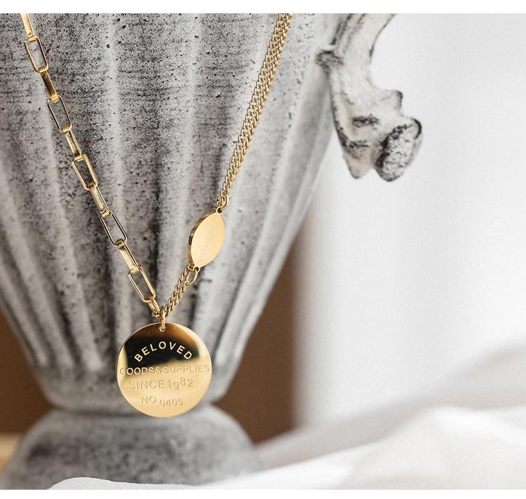 Initial Round Pendant Titanium Steel Sweater Necklace for Women - Versatile & Trendy Jewelry