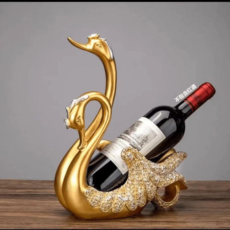 European Swan Wine Rack Ornaments Resin Swan Couple Statue Home Living Room Table Wine Cabinet  Animal Figurines Decorations