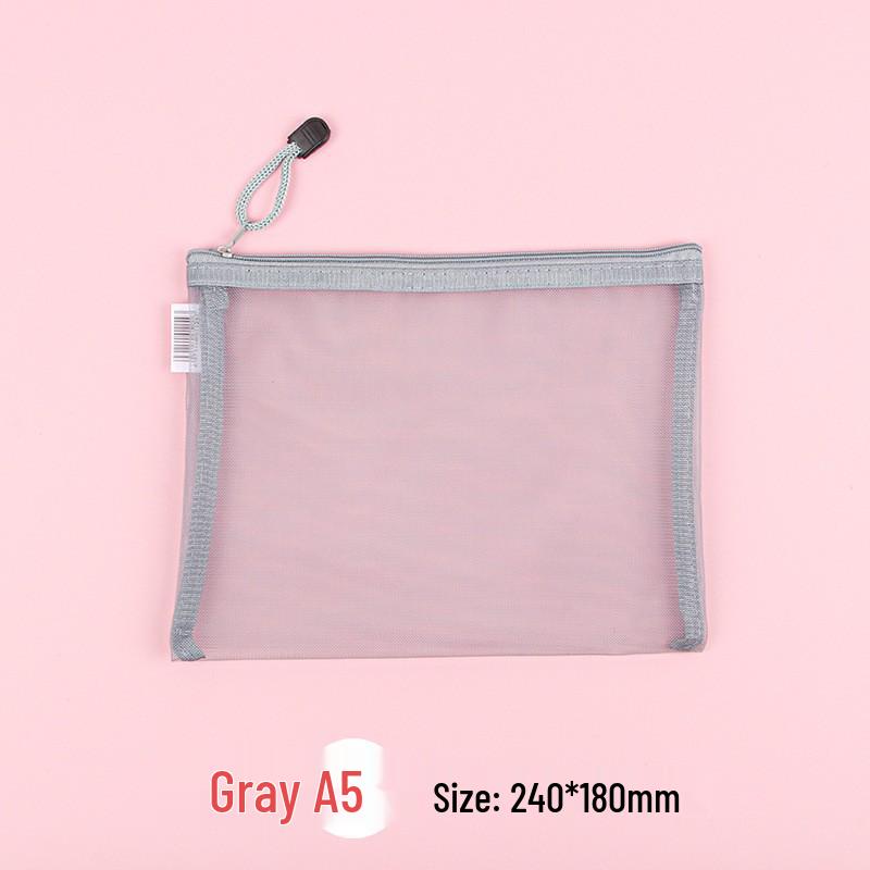 Large Capacity Transparent Nylon Mesh Document Bag - A4 Student and Office Zipper Storage Bag