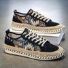 Men's Boho Hemp Sole Shoes - Breathable Casual Vintage Style, Seasonal Wear Embroidered Designs