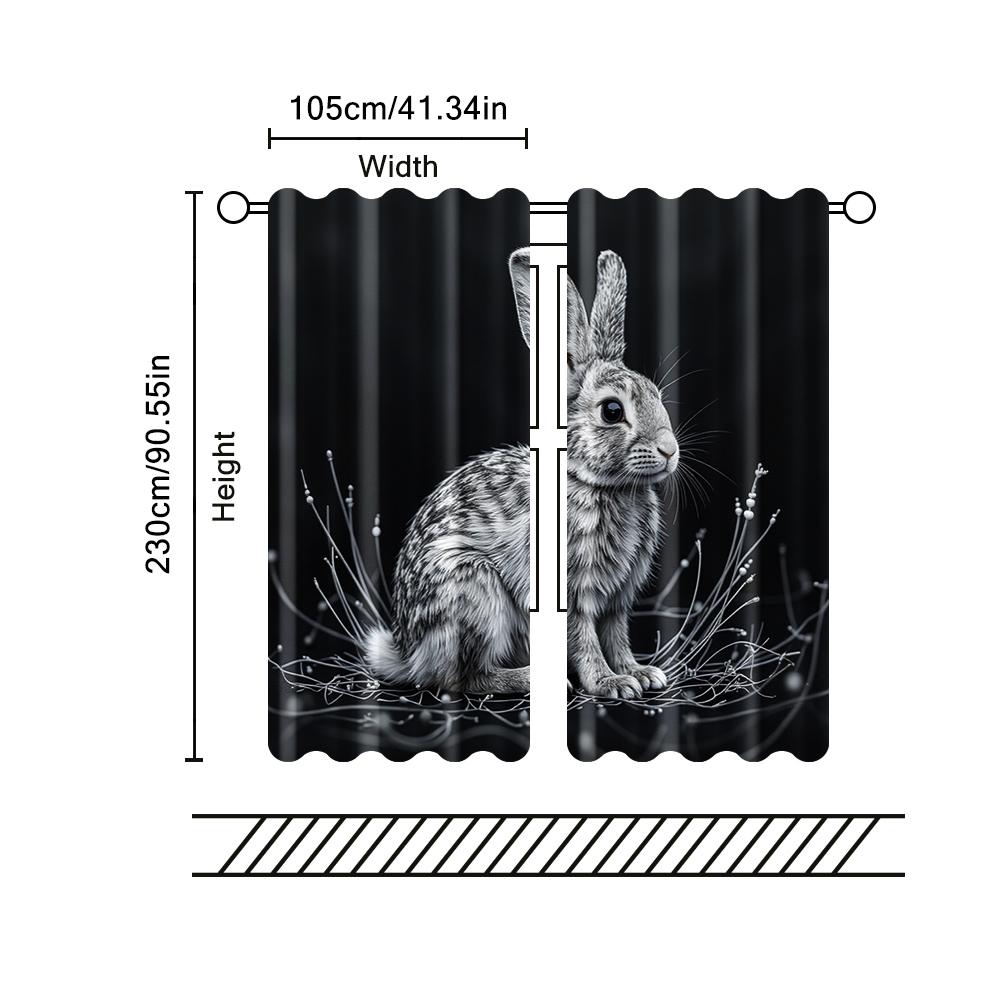 2 pcs   filtering curtains (excluding rods   non-movable   without batteries) Chic Line Art Rabbit_00015 for use in bedrooms and