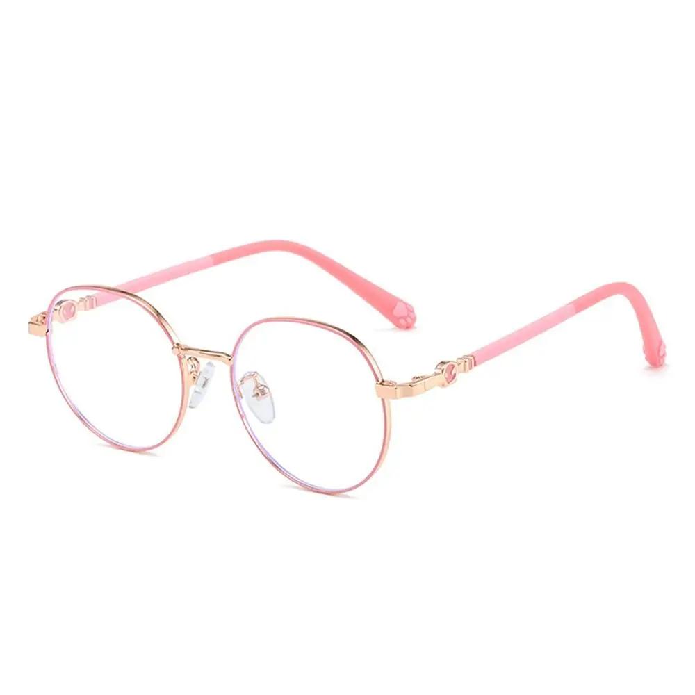 Anti-blue Light Glasses for Kids Fashion Classic Metal Frame Nerd Eye Protection Eyewear Children Cute Cat Paw Computer Goggles