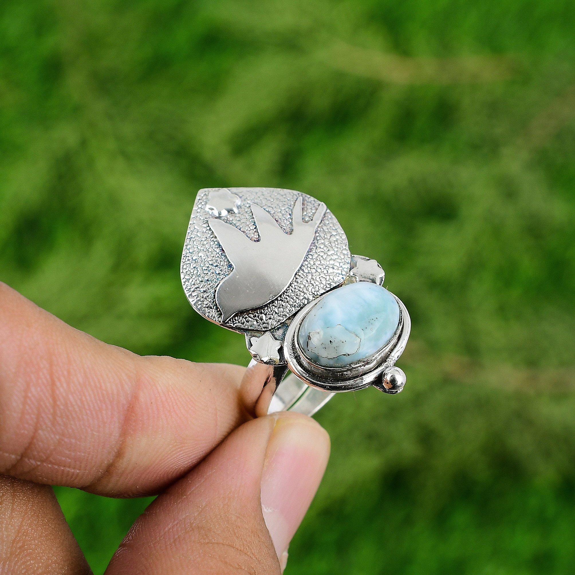 

Распродажа ко Дню женщин Натуральный ларимар в безеле Штабелируемое Кольцо для дочери Свадебное кольцо Серебро 925 пробы Adjustable