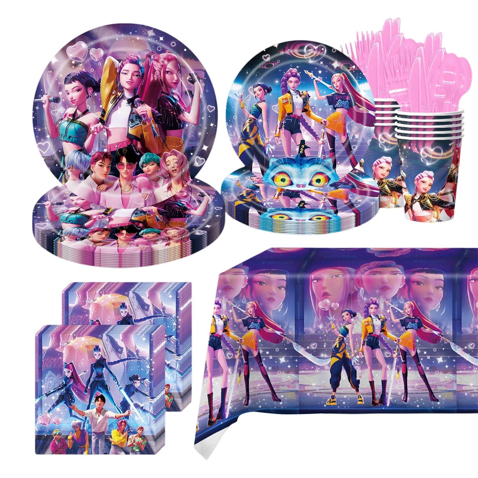 

Мультяшные детские украшения для дня рождения, бумажные тарелки, салфетки, скатерти, наборы одноразовой посуды. One Size фиолетовый