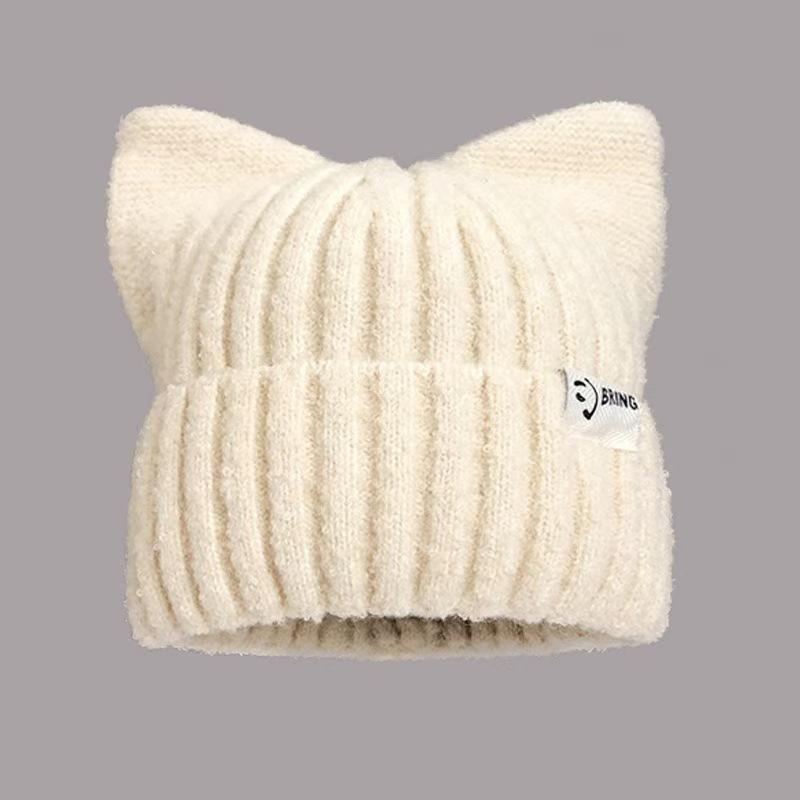 Cute Dandy Hat Cat Ear Kpop Style Beanie Hat Sweet Autumn/Winter Hats For Women Street Simple Colors Warm Hats For Girl