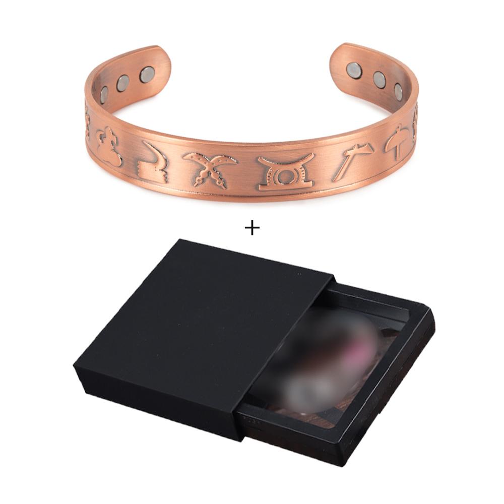 Vinterly Pure Copper Bracelets Magnetic Adjustable Bangles Open Cuff Vintage Ancient Symbols Health Energy Jewelry Resizable