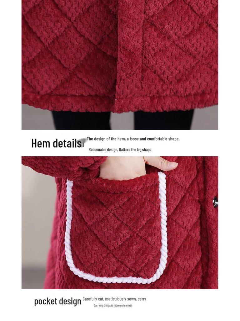 Women's Winter Warm Cotton Coat and Over-the-Knee Casual Robe