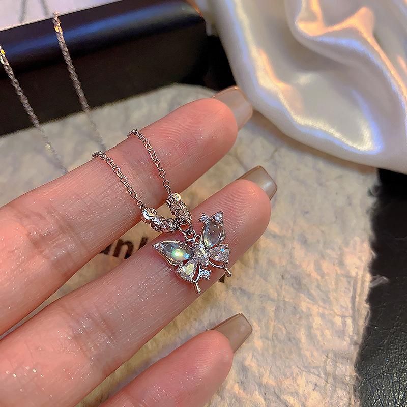 Zircon Butterfly Star Pendant Necklace for Women Exquisite Sweet Stainless Steel Collarbone Chain Casual Versatile Jewelry Gift