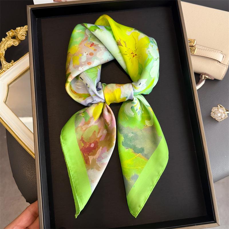 2026 New Floral Printed Square Scarf Women's Spring and Summer Polyester Fiber Scarf Fashion Bag Ribbon Hair Bands Bandana