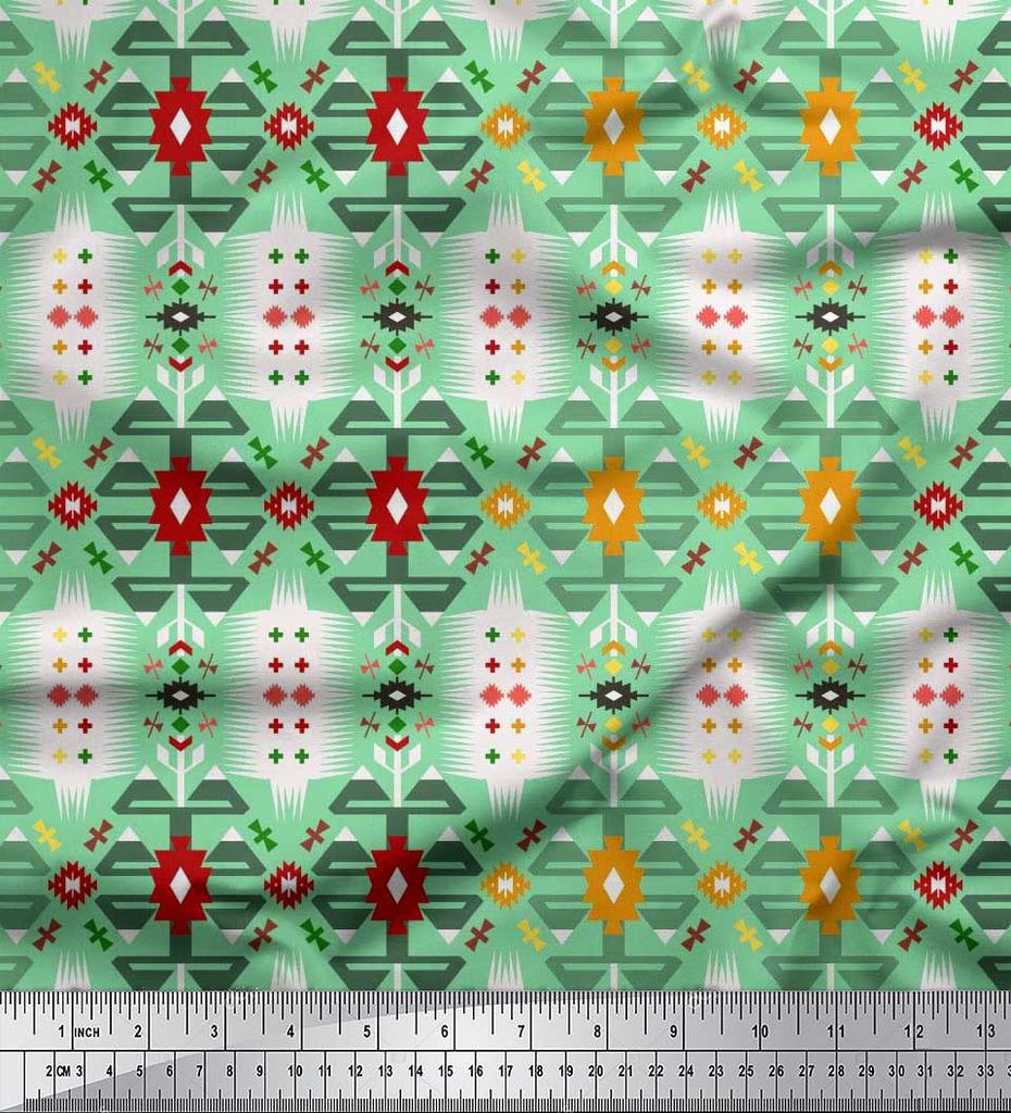 Soimoi Japonská krepová saténová látka Geometrický jihozápadní potisk Šicí látka metr 42 palců