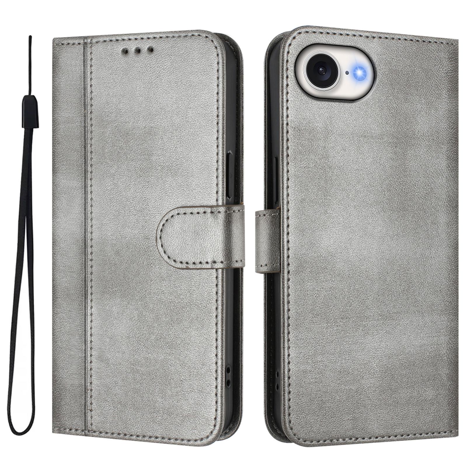 

For iPhone 16e Case Wallet Stand Retro Texture Leather Phone Cover with Lanyard C