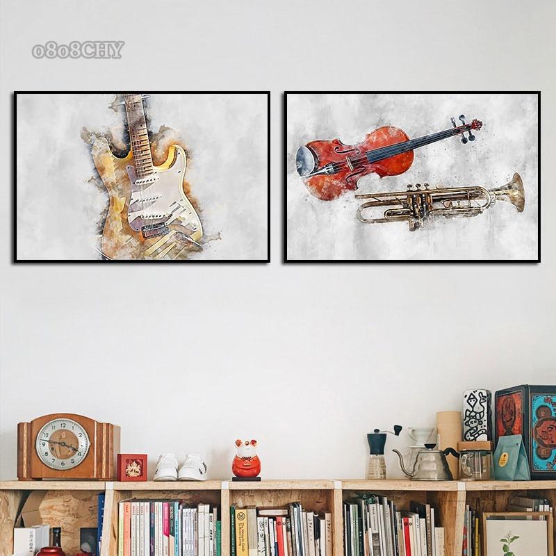 Watercolor Art Music Instrument Posters Saxophone Violin Cello Guitar Piano Canvas Print Paintings Caudros Wall Art Home Decor