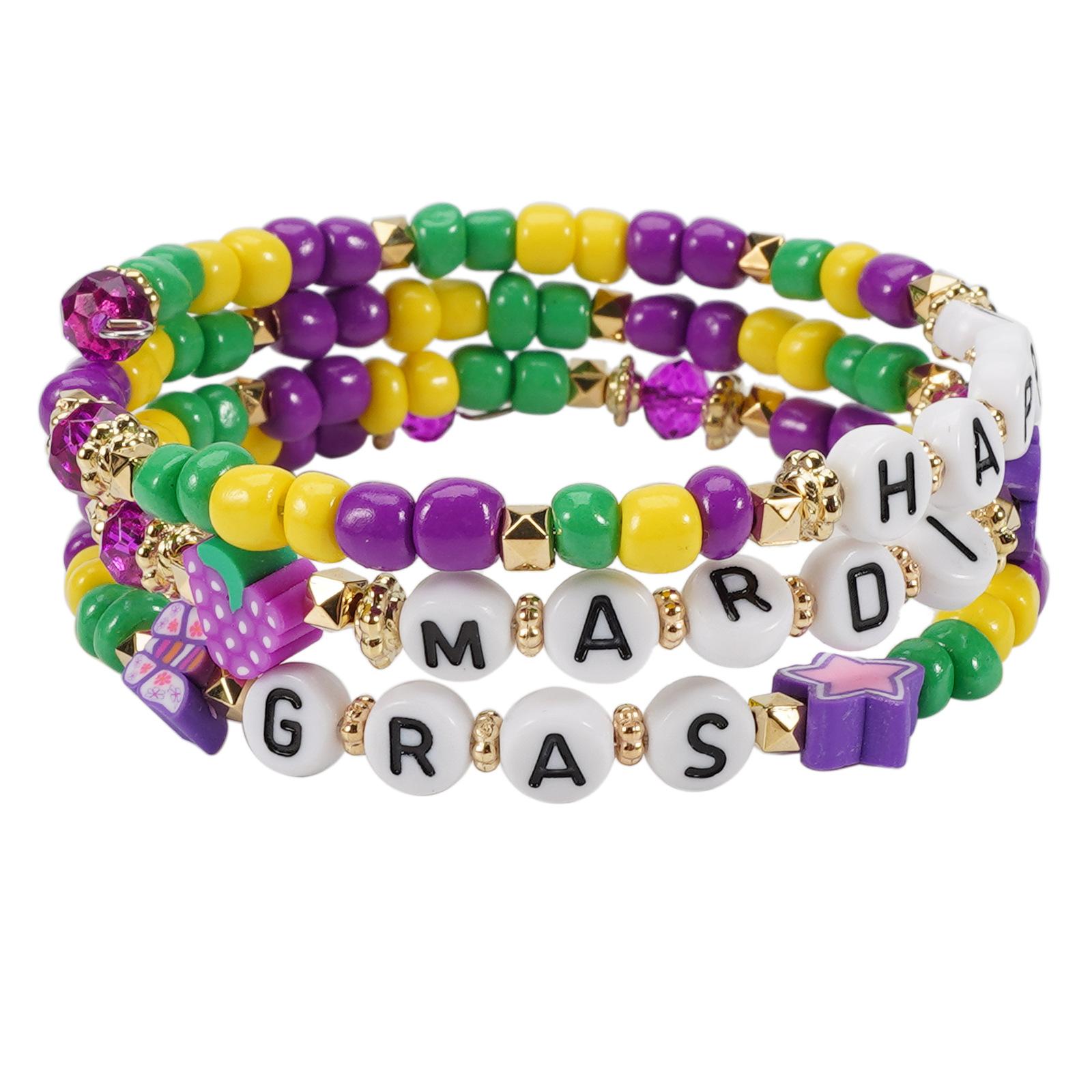 Brazilian Carnival Bracelet Mardi Gras Purple Yellow Green Wrapped Rice Bead Cross Border