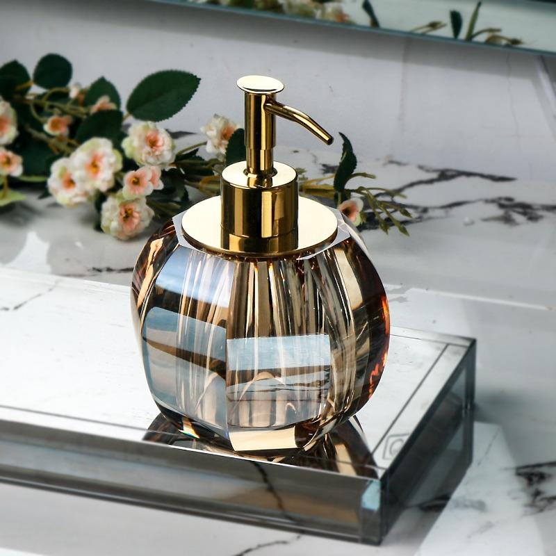 Creative Crystal Glass Lotion Bottle Champagne Gold Diamond Soap Dispenser Portable Liquid Soap Refill Bottle Bathroom Accessory