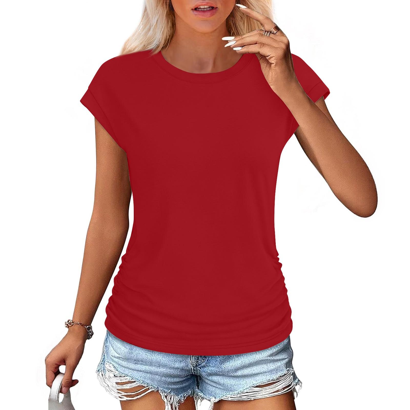 

Женская модная повседневная тонкая футболка с завязками на рукавах и круглым вырезом XL красный