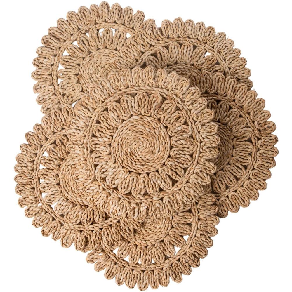 Sottopiatti Rotondi in Foglia di Mais Stile Boho in Rattan Intrecciato Sottopiatti da Tavola in Rattan Intrecciato Stile Rustico Cestino Piatti da Portata Primaverili come Giacinto d'Acqua, Erba Marina
