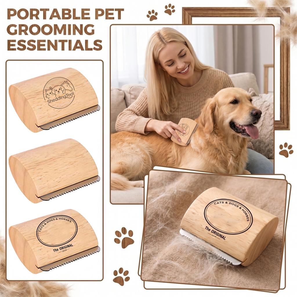Wooden Pet Portable Hair Scraper Dog -Horse Hair Removal Brush Home Cleaning Grooming Brush Tool