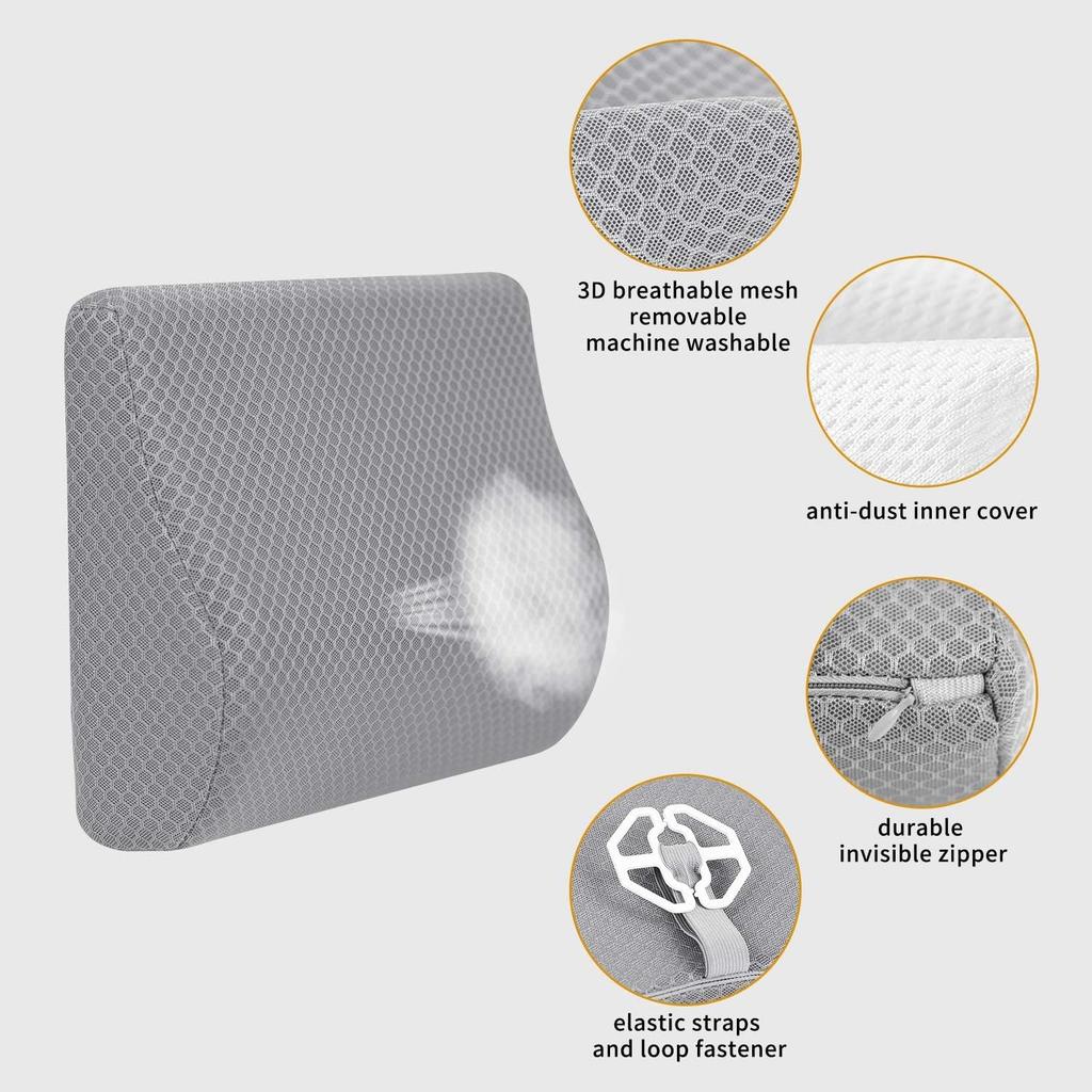 Memory Foam Lumbar Support Pillow For Car - Lower Back Support Cushion For Driving, Back Pain Relief For Car Seat, Office Chair, Wheelchair (Gray)