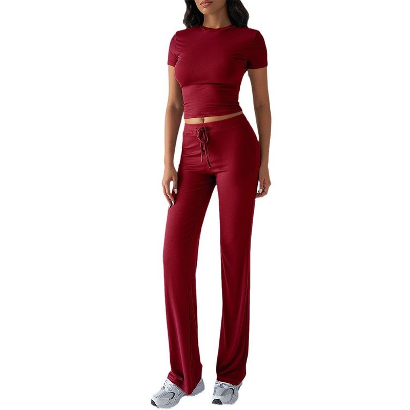 round Neck Neck T-shirt Casual Pants Set Pure Color Crew Neck T-shirt Casual Pants Suit