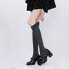 Women's simple knitted mid-calf socks, spring/summer thin vertical striped stacked socks jk Gray socks in ballet style