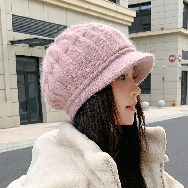 Autumn and Winter Peaked Cap Women's Bald Hat Thickened Ear Protection Hat Warm Knitted Wool Hat