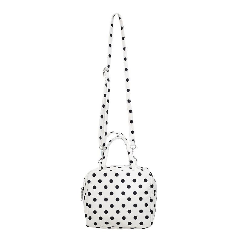 Korean Polka Dot Canvas Tote Bag Women Versatile Casual Shoulder Crossbody Bag Simple Fashion Handbag For Daily Commute Outings