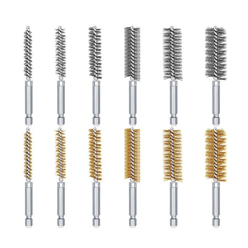 10 Piece Stainless Steel Wire Brush Set Hexagonal Shank For Metal Deburring Cleaning Polishing 8-19mm Size