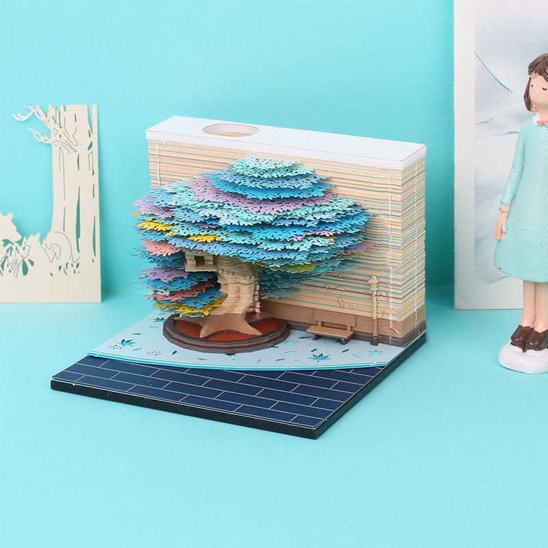 Kreative Dekoration Papierhandwerk Vier Jahreszeiten Baum 3D Notizblock Papiergravur Landschaft Benutzerdefinierter Notizblock Haftnotiz für Papiergeschenk