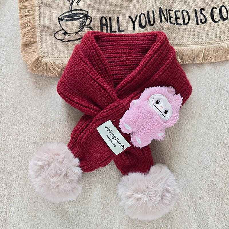 Korean Style Cute Red Knit Scarf for Children - Cozy Autumn/Winter Neck Warmer for Festive Season