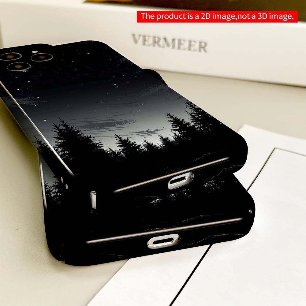Starry Night Moon Forest Silhouette All Inclusive Film Hard Phone Case, Compatible with iPhone 18 Pro Max 17 16 15 14 13 12 11