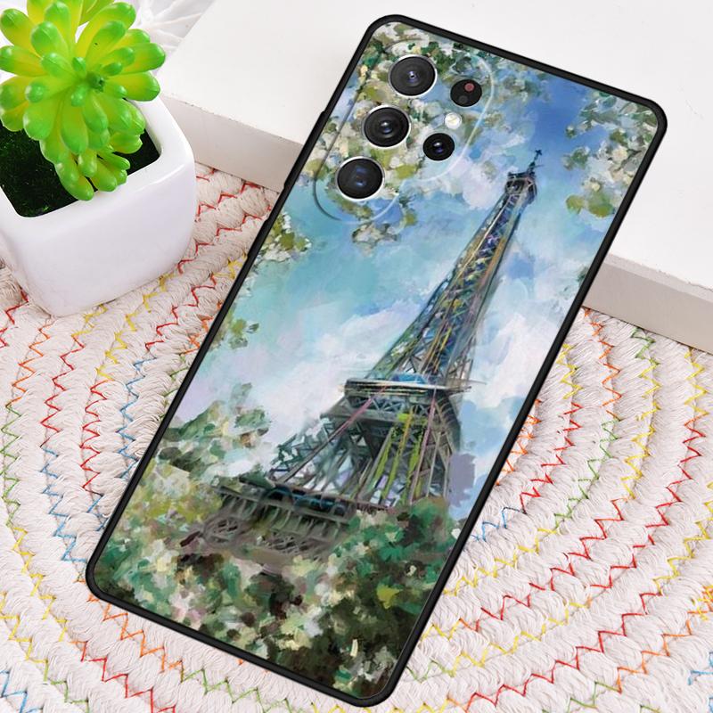 Oil Painting Paris Eiffel Tower Silicone Phone Case For Samsung Galaxy note 10 pro S26 S25 S24 S23 S22 S21 Plus Ultra Capa Cover