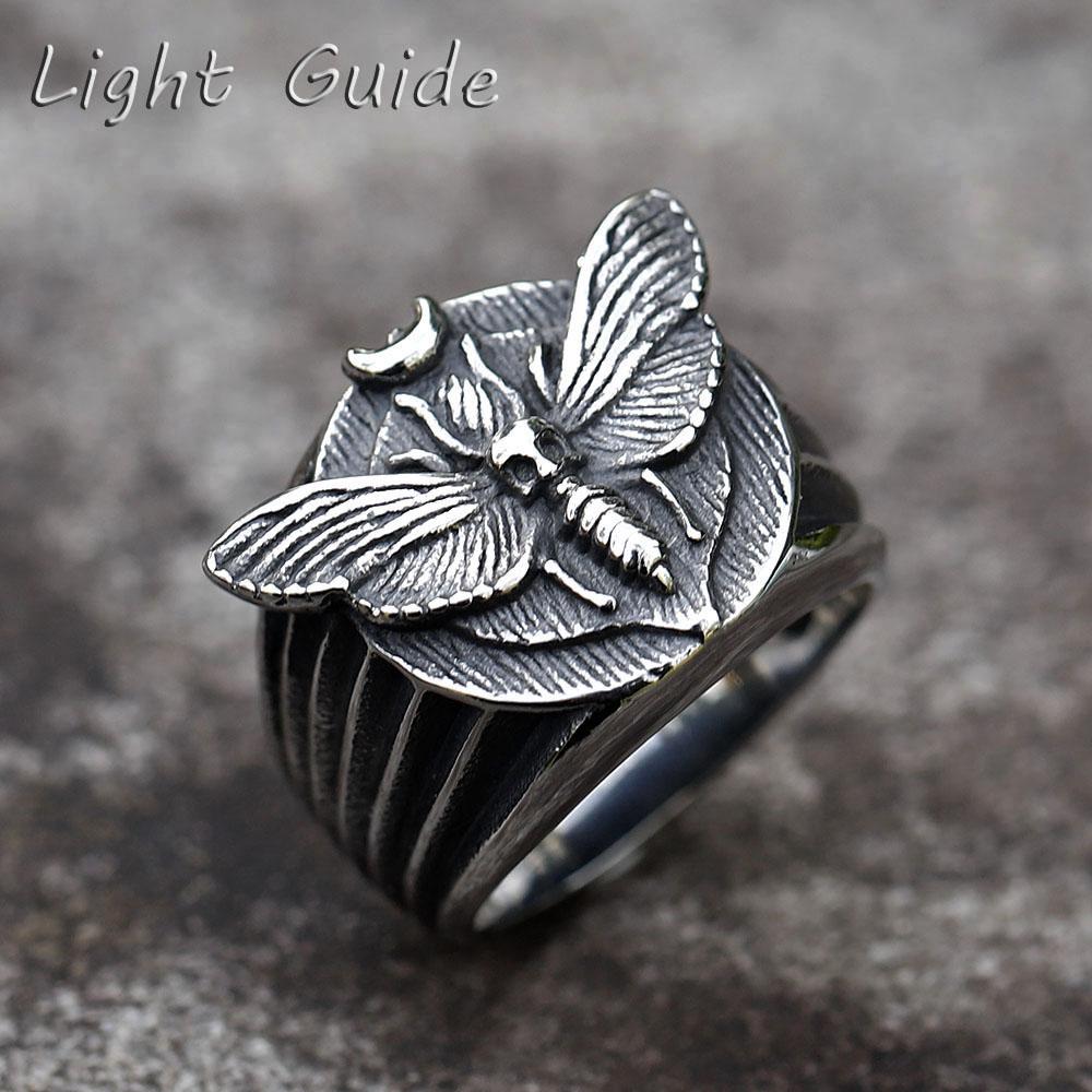 

NEW 316L Stainless Steel Skull Moth Butterfly Rings Punk Jewelry Gifts for Men 7