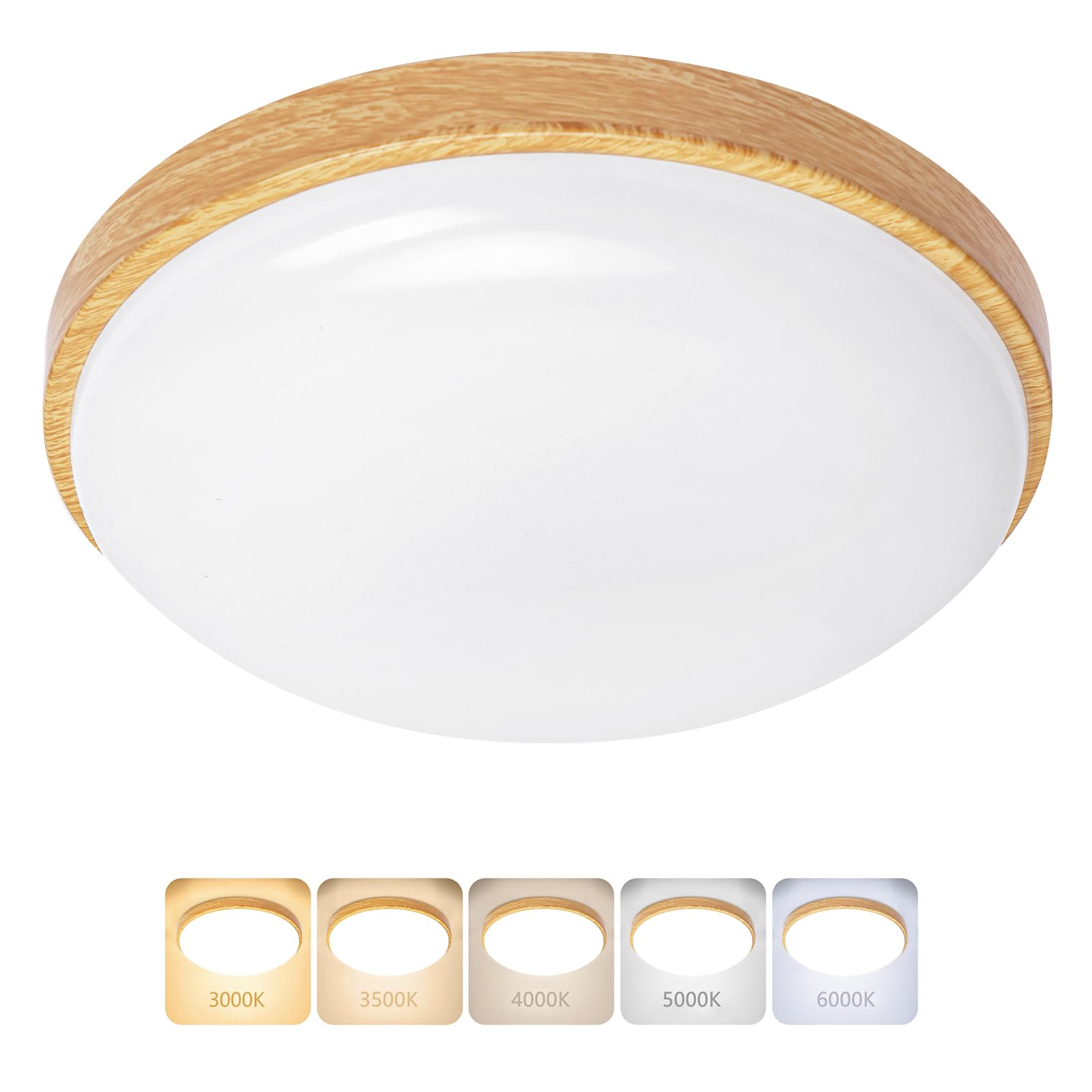 

OOWOLF LED Ceiling Light, Wood Grain Finish, 6-Tatami Room Size, 24W, 3000K-6000K Color Temperature, One-Touch Installation, Stylish Ceiling Fixture