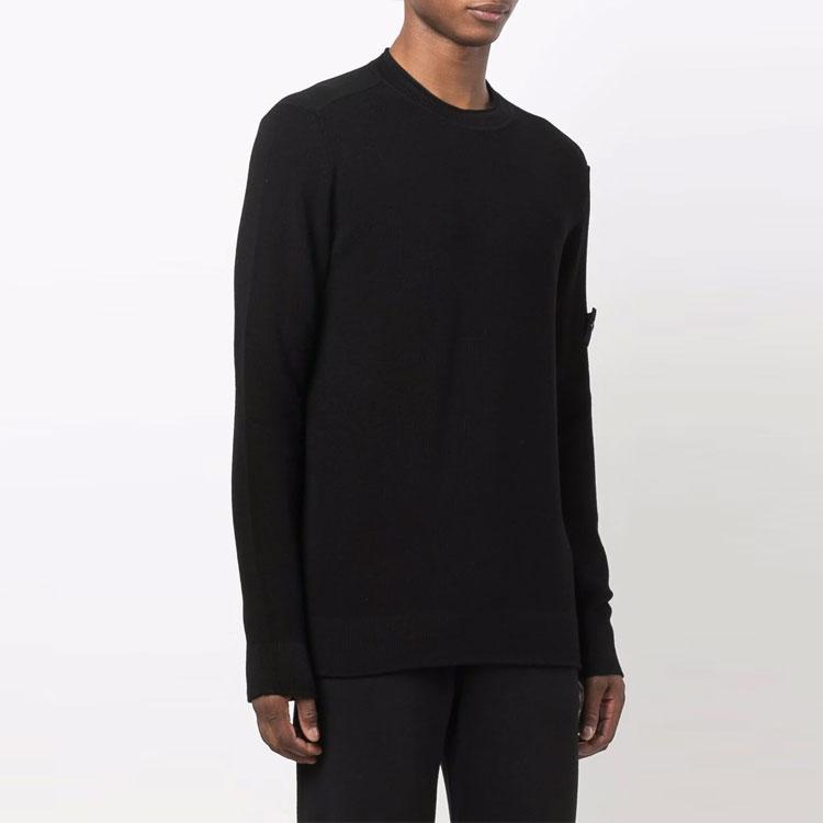 STONE ISLAND Logo Patch Crew Neck Long Sleeve Solid Pullover Sweater Men Sweater Black 7515560C2-V0029