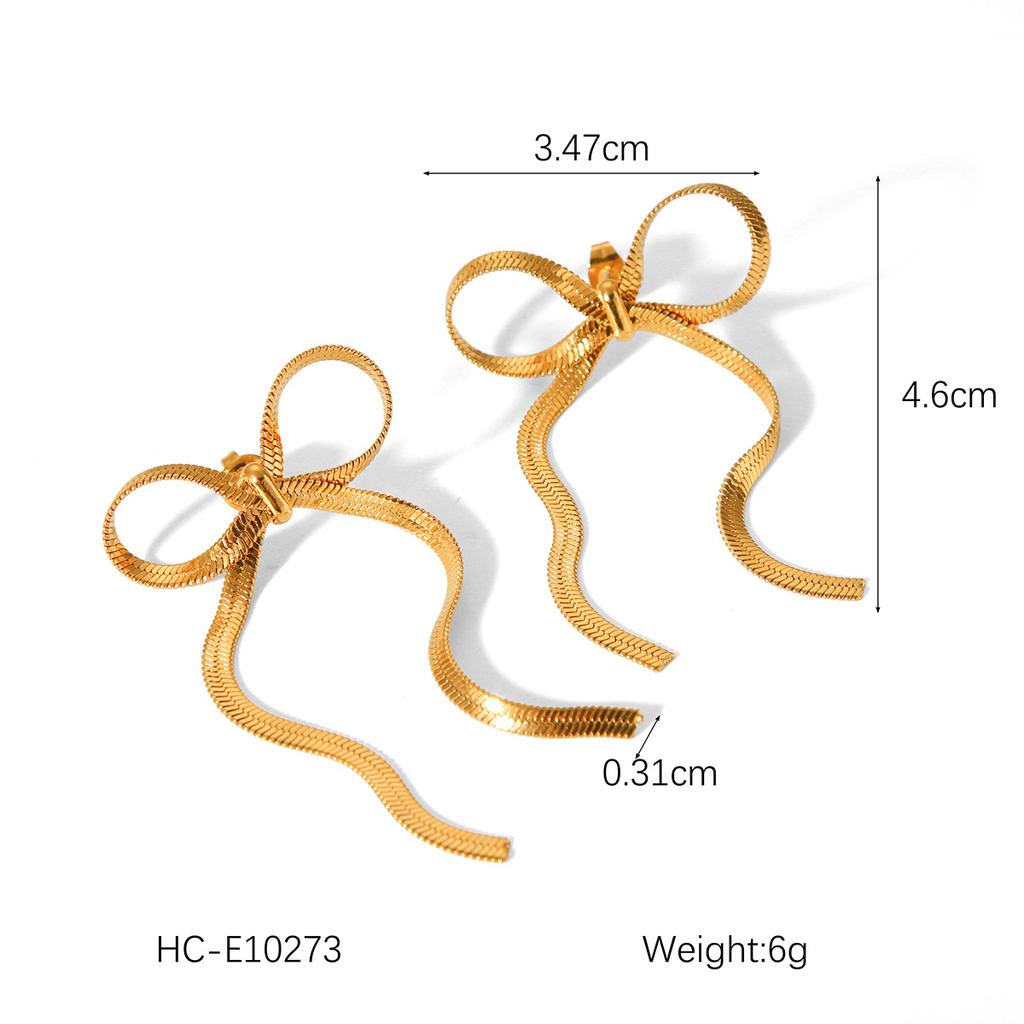 Golden Snake Bone Chain Bow Earrings For Women Fashion Versatile Dainty Ear Jewelry