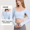 Women's Ribbed Halter Neck Yoga Top with Long Sleeves and Pads - High Elastic Cropped Fitness Top for Autumn/Winter