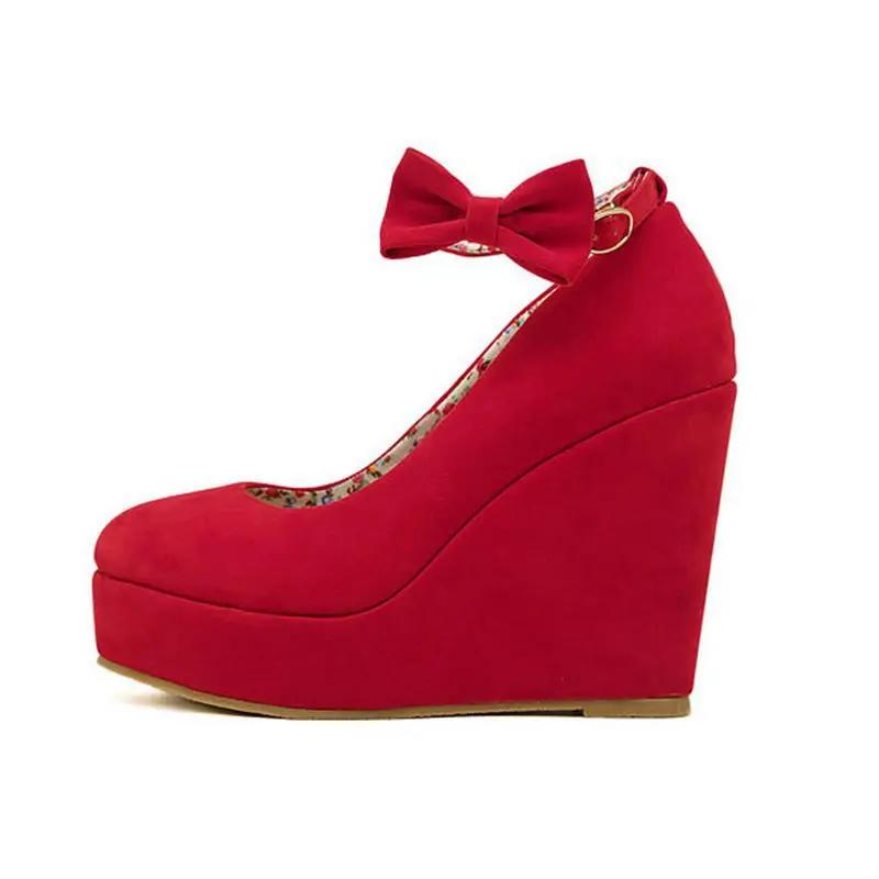 Plus Size 33-42 Shoes for Women Autumn High Heel Platform Wedges Female Pumps Women Buckle Strap Party Evening Wedding Shoes