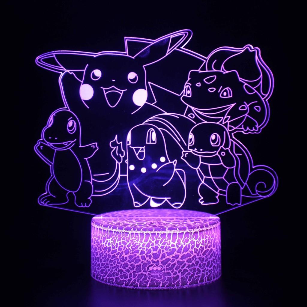 Pikachu Led Night Light 3d Illusion Lamp Bedside Kids Gifts Bedroom