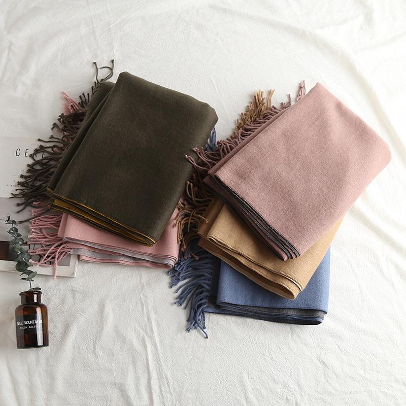 Koreanischen Stil Neue Wolle Einfarbig Schal Doppelseitige Zwei-Farbe Quaste Wilden Schal Herbst und Winter Verdickung Schal 20