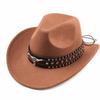 Wide Brim Western Cowboy Hat Ox Head Decorative Studded Leather Cap Tibetan Style Top Hat  Party
