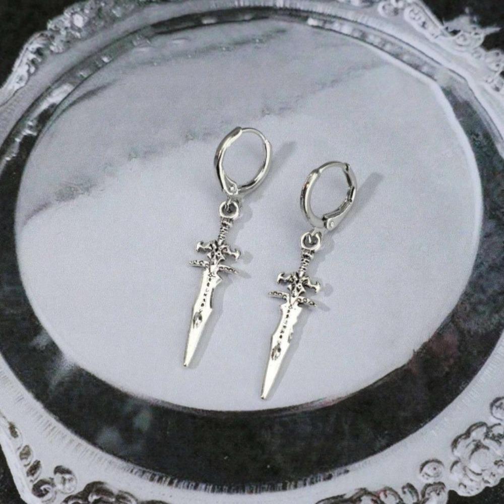 Y2K Punk Sliver Color Sword Pendant Hoop Earrings for Men Women Personality Hip Hop Street Couple Dangle Earrings Jewelry Gifts