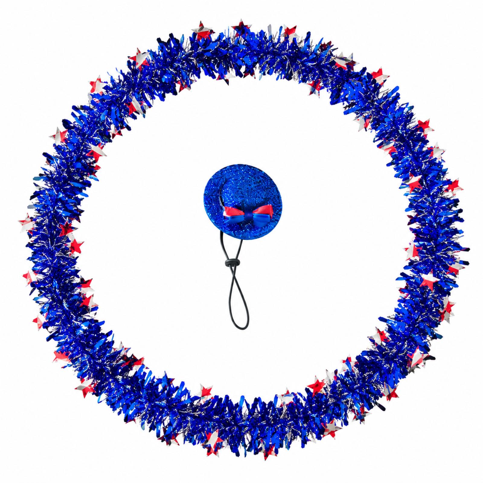 

Patriotic Porch Garland and Wreath Set with Tinsel Stars and Adjustable Hanging Loop for Outdoor and Indoor Decoration One Size